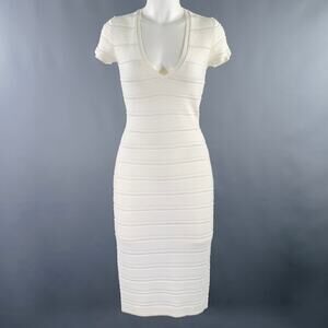 DSQUARED2 Size M White Rayon Polyamide Textured Short Sleeve Dress